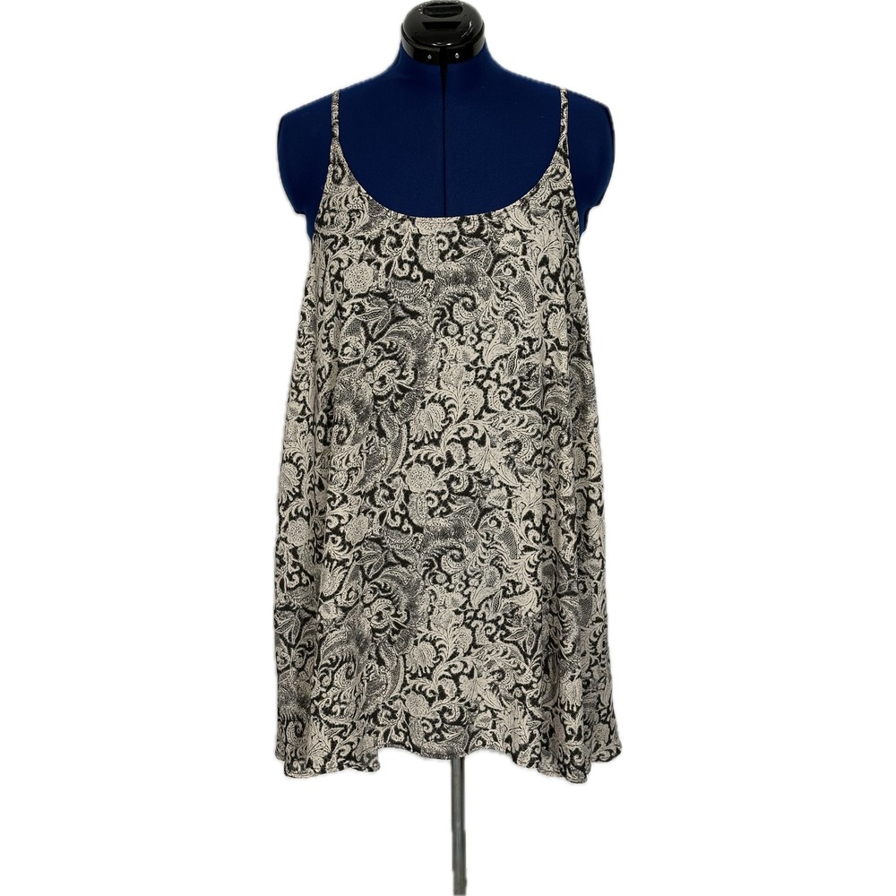 Intimately Free People Slip Dress Paisley Floral Large Black Cream Boho Mini